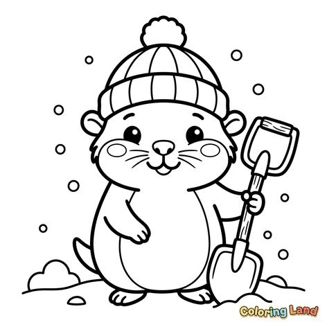 Cute Winter Mole with Shovel