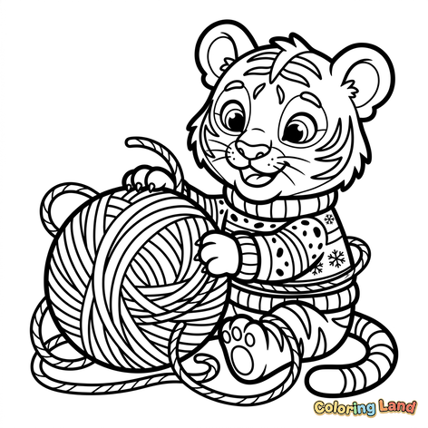 Adorable Bébé Tigre avec Pelote de Laine
