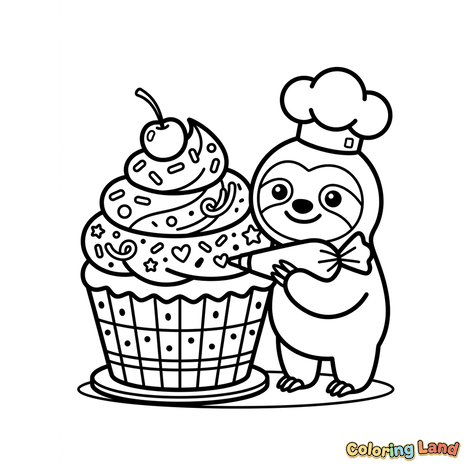 Koch-Faultier dekoriert einen riesigen Cupcake
