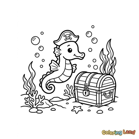Pirate Seahorse and Treasure Chest