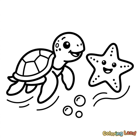 Cute Sea Turtle and Starfish Friends