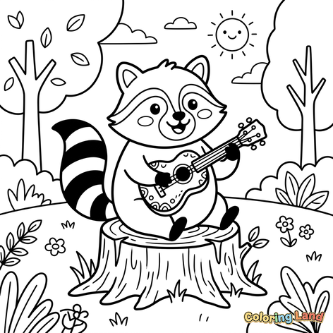 Musical Raccoon in the Forest