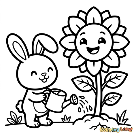 Schattig Konijntje dat een Zonnebloem Water Geeft