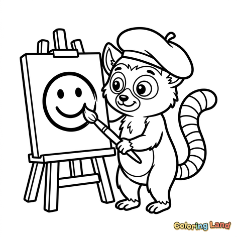 Procione artista che dipinge una faccina sorridente