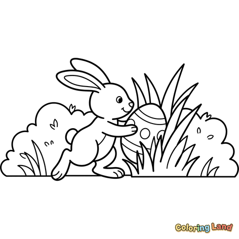 Kelinci Paskah dengan Telur Berhias di Rumput