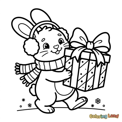 Cute Winter Bunny with Gift