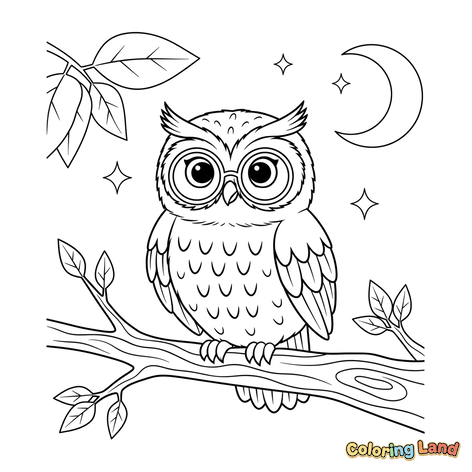 Chouette Mignonne sur une Branche la Nuit