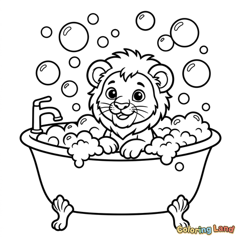 Baby Lion in a Bubble Bath