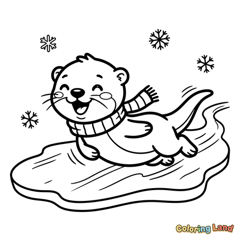 Loutre joyeuse glissant sur la glace