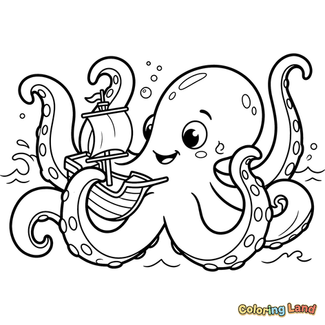 Pulpo Feliz con un Velero