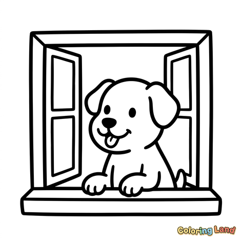 Anak Anjing Bahagia di Jendela