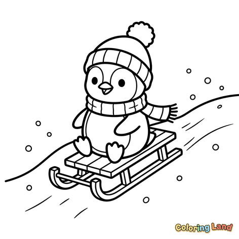 Lindo Pinguim no Trenó no Inverno