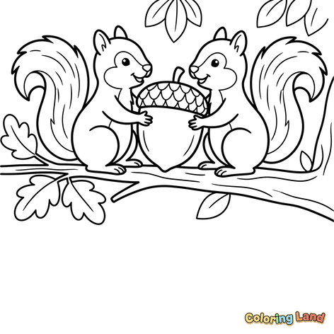 Two Squirrels Holding an Acorn