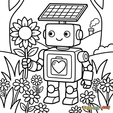 Robot Solaire Tenant un Tournesol