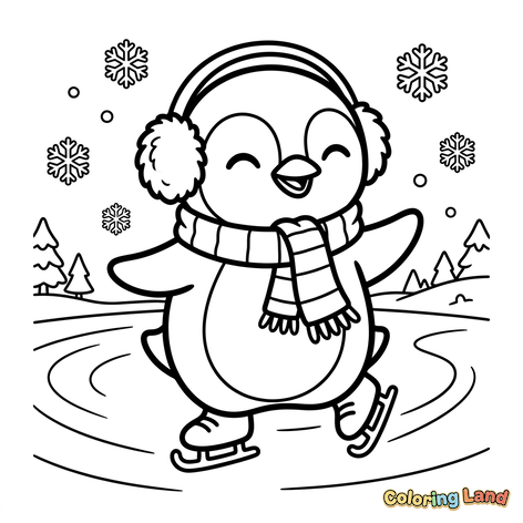 Glücklicher Schlittschuh-Pinguin im Winter
