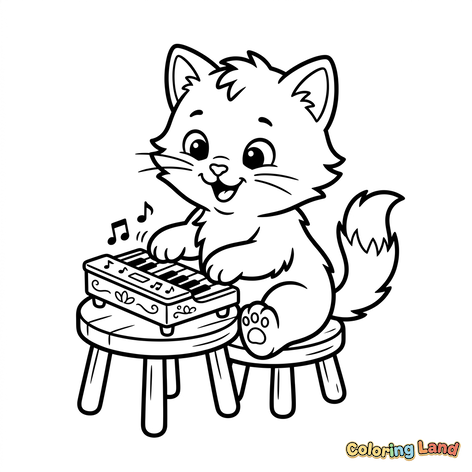Musical Kitten Playing Keyboard