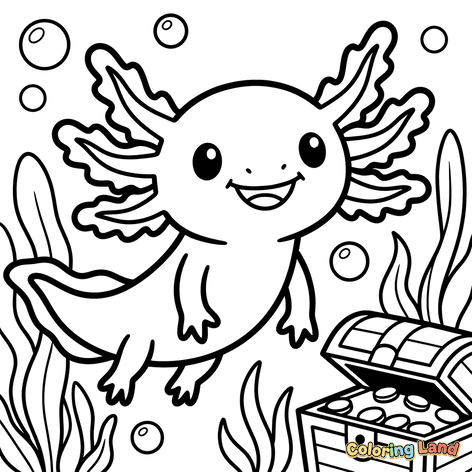 Axolotl Feliz con Tesoro Submarino