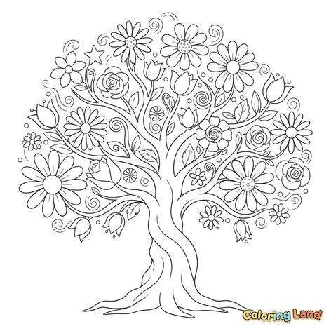 Pohon Bunga dengan Ukiran Ornamen