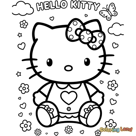 Hello Kitty with Flowers and Hearts