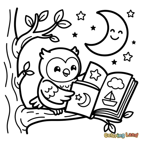 Wise Owl Reading Under the Moonlight