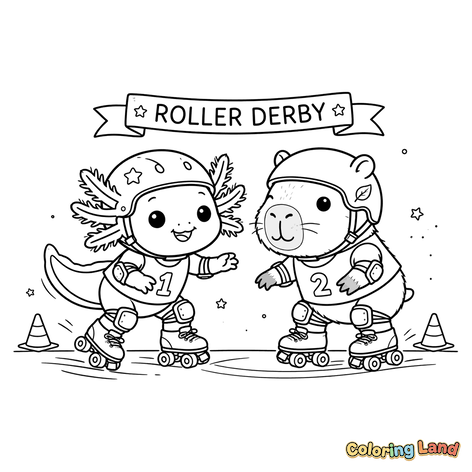 Duo de Roller Derby Axolotl et Capybara