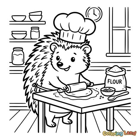 Chef Hedgehog Baking in the Kitchen