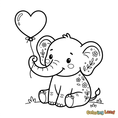 Lindo Elefante Bebê com Balão de Coração