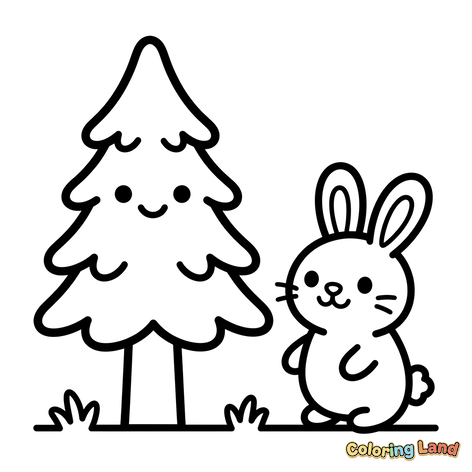 Cute Bunny and Smiling Pine Tree