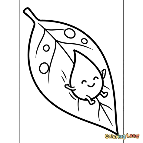 Glücklicher Wassertropfen auf einem Blatt