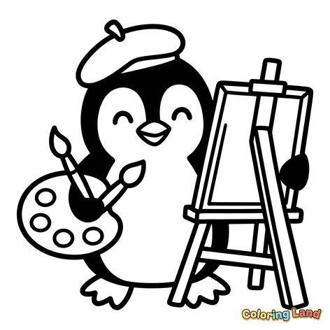 Pinguino Artista con Cavalletto