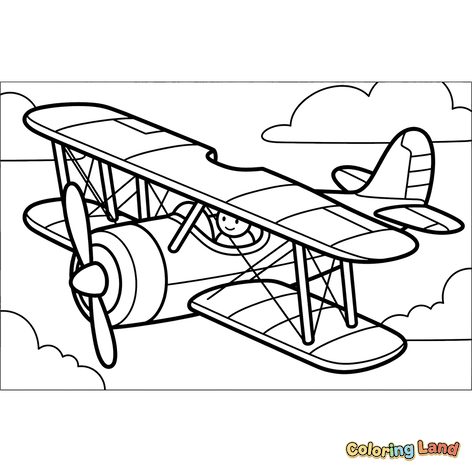 Biplan Joyeux Volant dans les Nuages