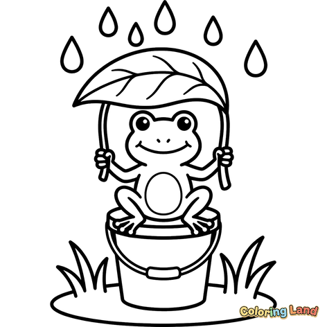 Sapo sob um guarda-chuva de folha na chuva