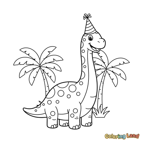 Happy Dinosaur Wearing a Party Hat