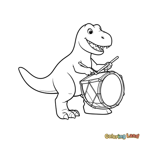 Happy T-Rex Playing the Drum