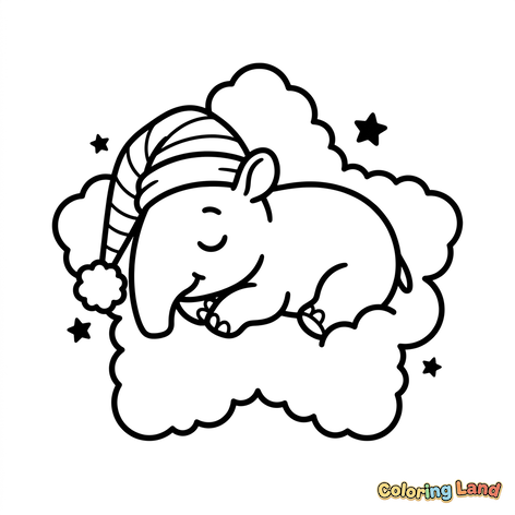 Sleeping Baby Elephant on a Cloud