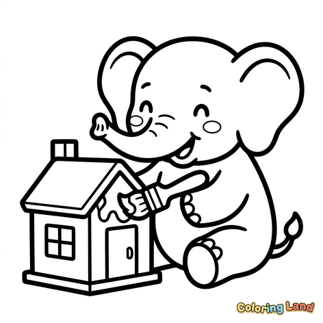 Elefante Bebé Pintando una Casa