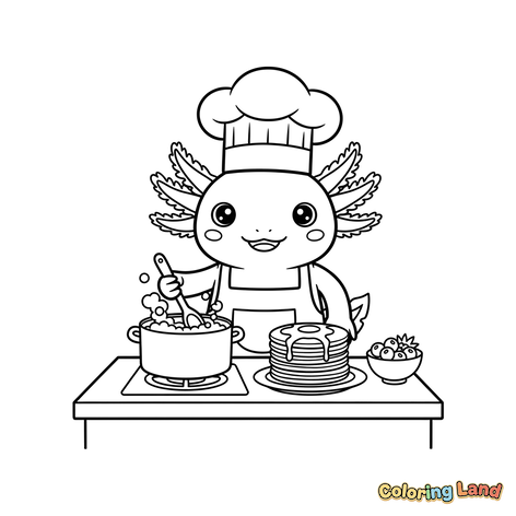 Axolotl Chef Cooking Pancakes