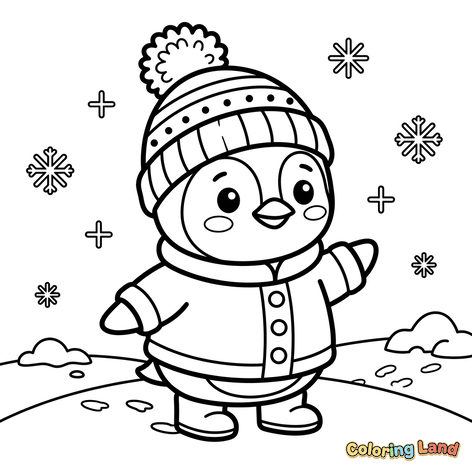 Lindo Pinguim de Inverno com Roupas Aconchegantes