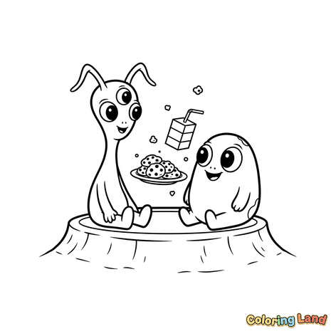 Alien Friends Enjoying Snacks