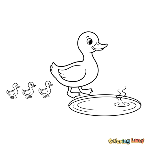 Mamá Pata y Patitos en el Estanque