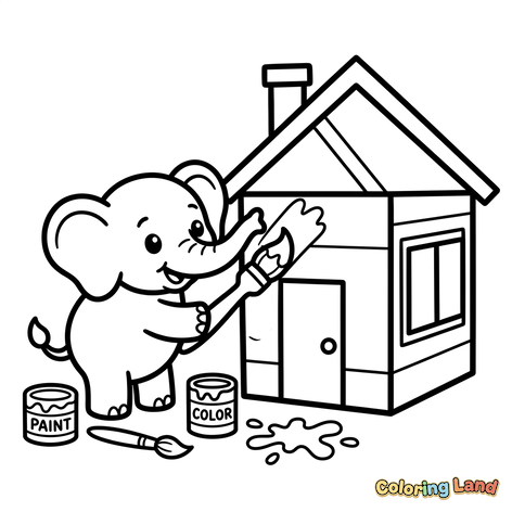 Baby Elephant Painting a House