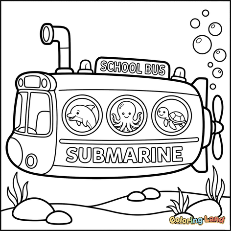 Submarino Ônibus Escolar com Animais Marinhos