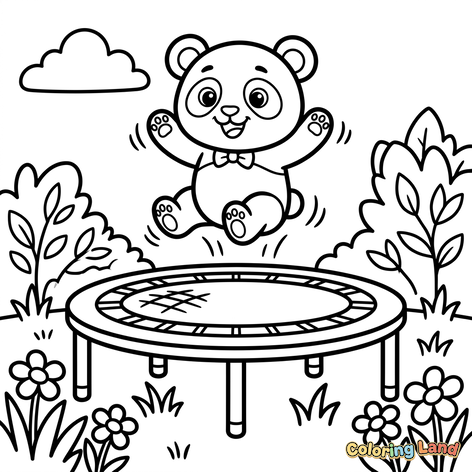 Panda Felice che Salta sul Trampolino