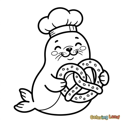 Foca Chef con un Pretzel