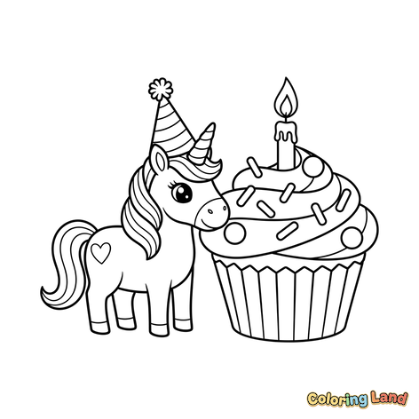 Eenhoorn en Verjaardagscupcake