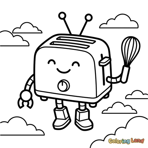 Happy Toaster Flying with Whisk