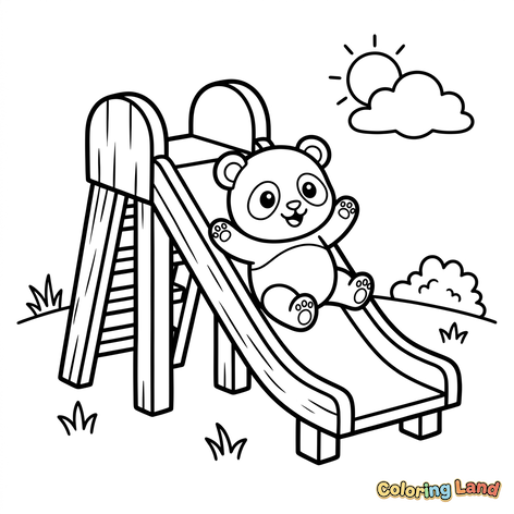 Cute Panda on a Playground Slide