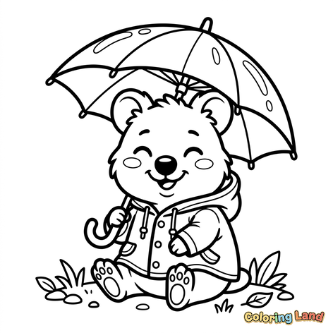 Schattig beertje met regenjas en paraplu