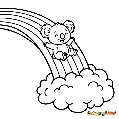 Happy Koala Sliding Down a Rainbow