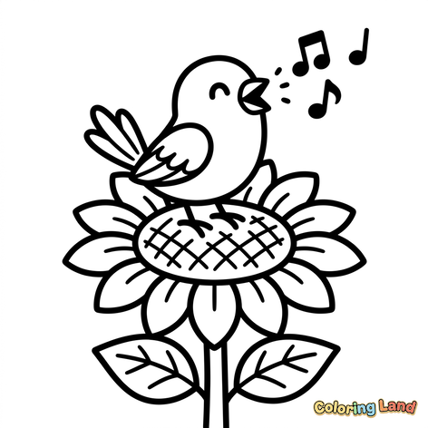Singing Bird on a Sunflower
